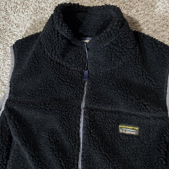 L.L.Bean Fleece Vest Mens XL Black Sherpa High Pile Lined Full Zip Pockets - Picture 3 of 9